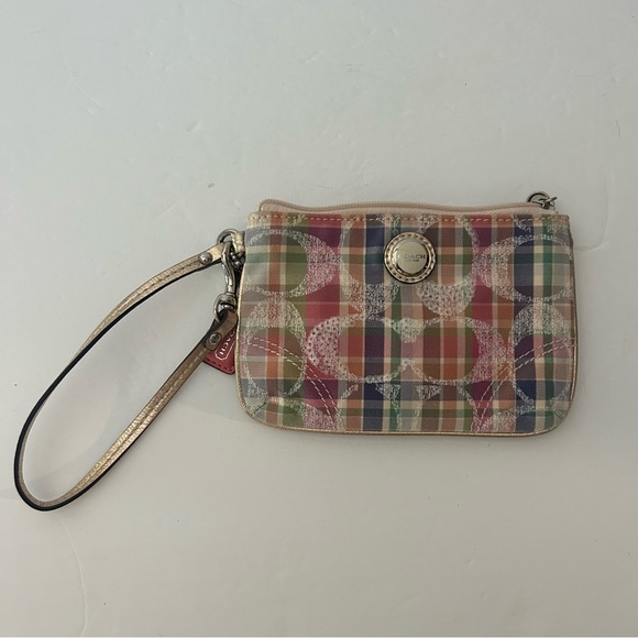 Coach wristlet bag plaid with sequins - Picture 1 of 5
